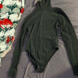 Dark grey turtle neck long sleeve body suit